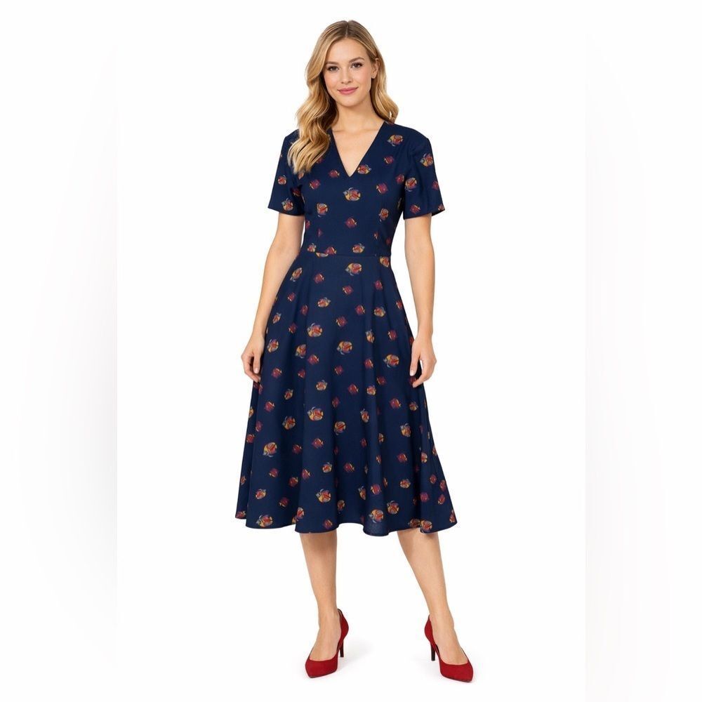 Undra Celeste New York navy blue tropical fish print dress S
